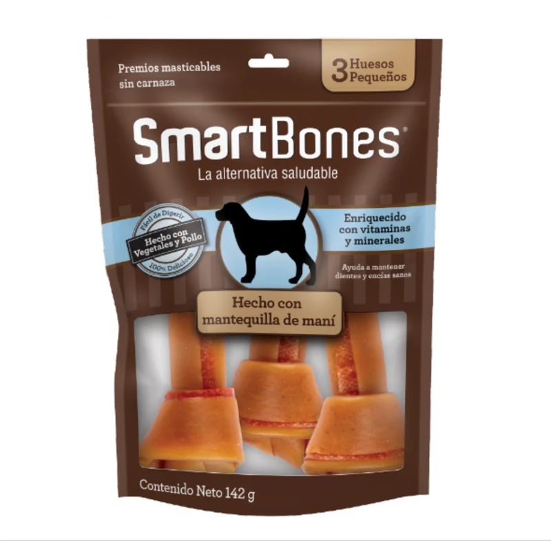 SmartBones Huesos Chicos de Cacahuate 3 pz - Premios Tipo Carnaza pero Saludables