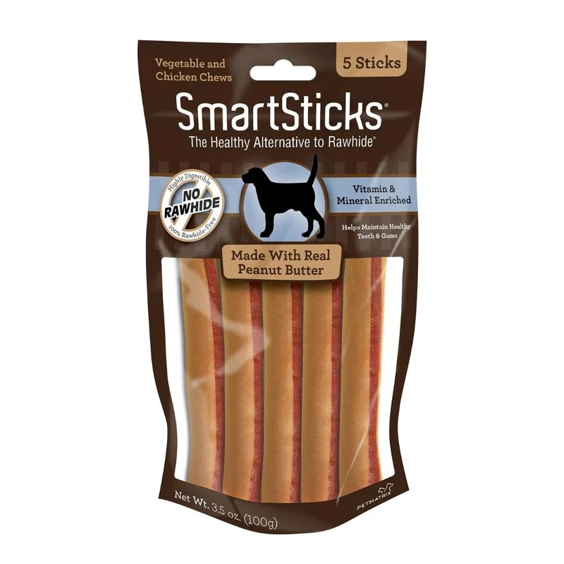 SmartBones Sticks de Cacahuate 5 pz- Premios Tipo Carnaza pero Saludables