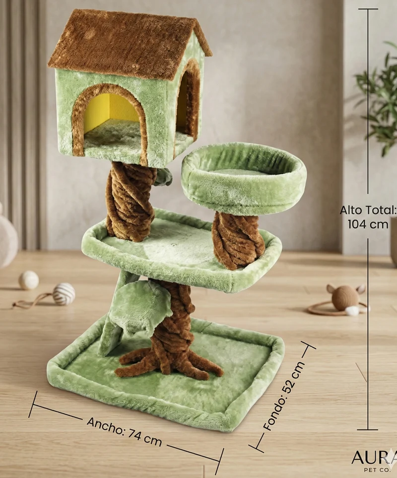 Árbol Rascador con Casita y Plataformas- 104x74x52 cm