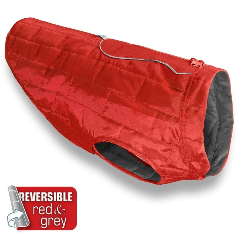 Chamarra Reversible Impermeable para Perro Rojo / Gris