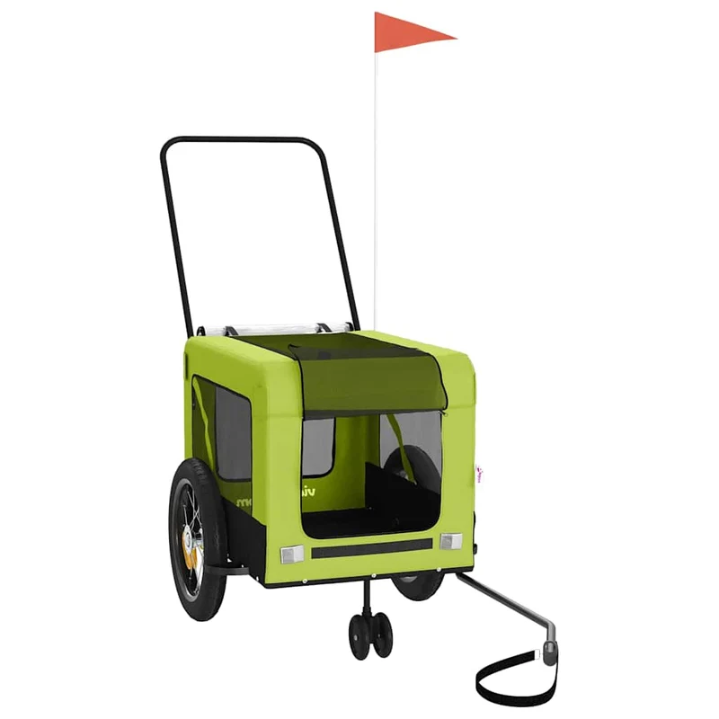Remolque De Bicicleta Mascotas Hierro Tela Oxford Verde Negro