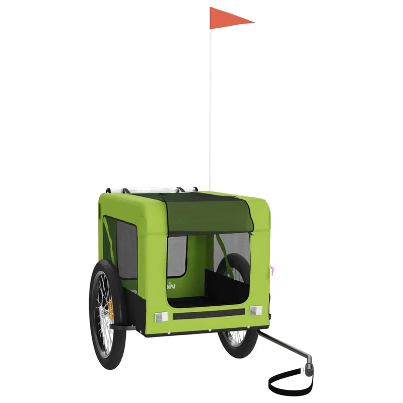 Remolque De Bicicleta Mascotas Hierro Tela Oxford Verde Negro