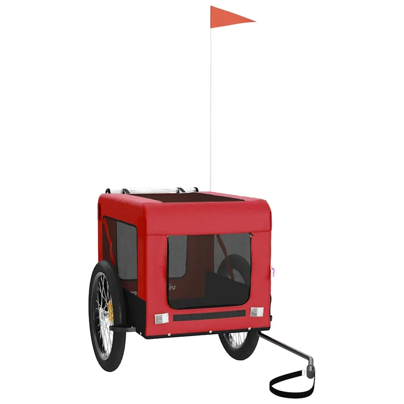 Remolque De Bicicleta Mascotas Hierro Tela Oxford Rojo Negro