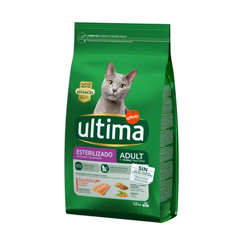Ultima Ração para Gatos Castrados com Salmão, 1,5 kg