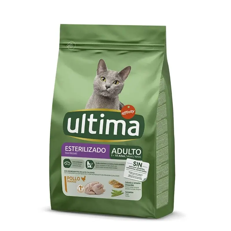 Ultima Ração para Gatos Castrados com Frango, 1,5 kg