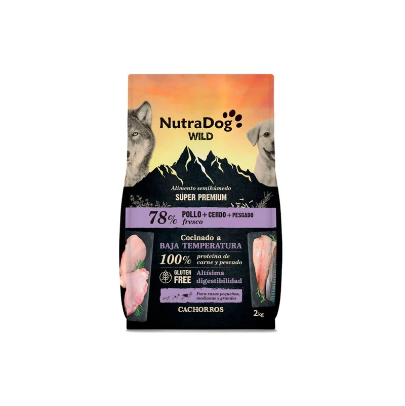 NutraDog WILD - Pienso semihúmedo para cachorros - 78% pollo, cerdo y pescado