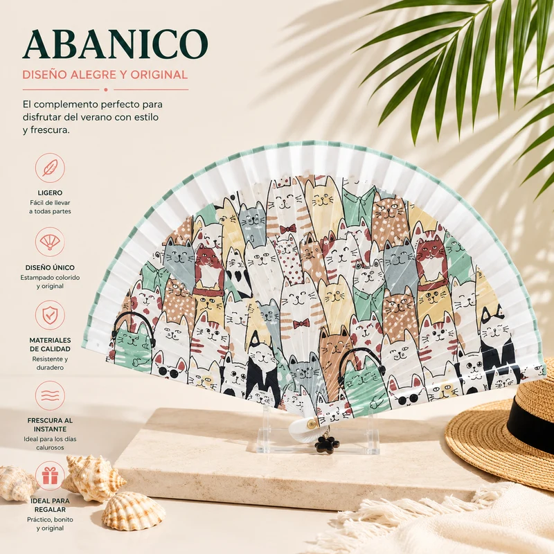 Abanico Estampado de Gatos Multicolor