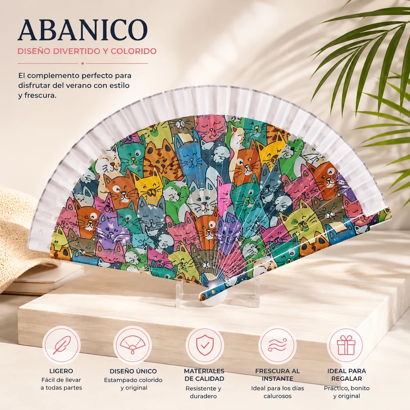 Abanico Estampado de Gatos Multicolor