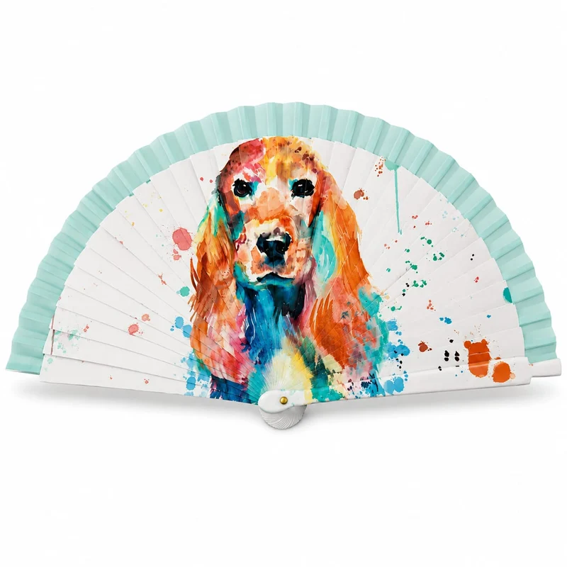 Abanico Cocker Spaniel Acuarela Multicolor