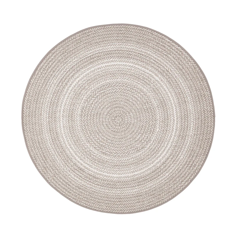 Tapete beige redondo con textura rústica y estilo artesanal (Essenza 48837-686)