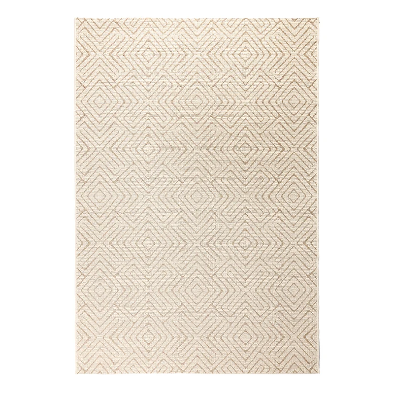 Tapete beige de yute sintético texturizado con estilo artesanal (Grace 39771-336)