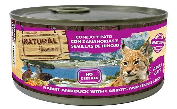 Natural Greatness - Conejo y Pato con Zanahorias y Semillas de hinojo - Lata completa para gatos adultos