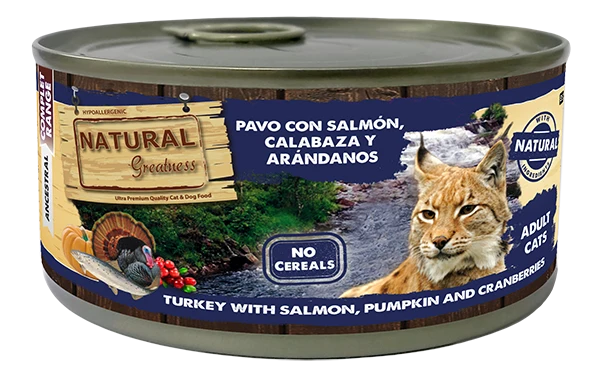 Natural Greatness - Pavo con Salmón, Calabaza y Arándanos - Lata para gatos adultos