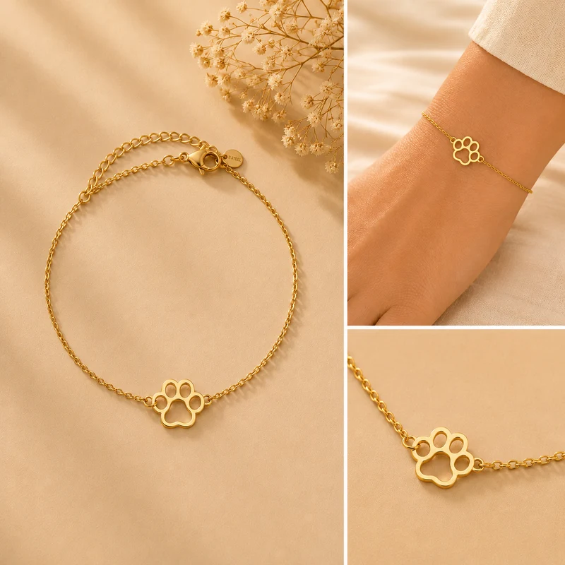 Pulsera Acero Inoxidable Huella Dorada