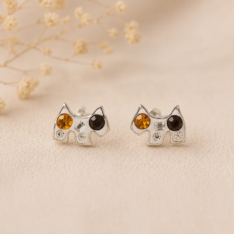 Pendientes De Acero Inoxidable Con Perrito Y Circonitas Plateado
