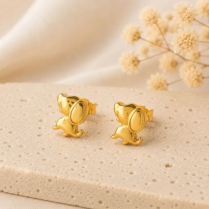 Pendientes De Acero Inoxidable Con Perrito Dorado