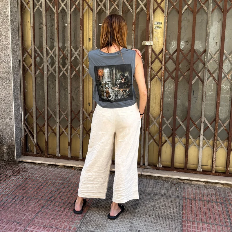 Camiseta Crop Top Vintage "Gatos de Calle"