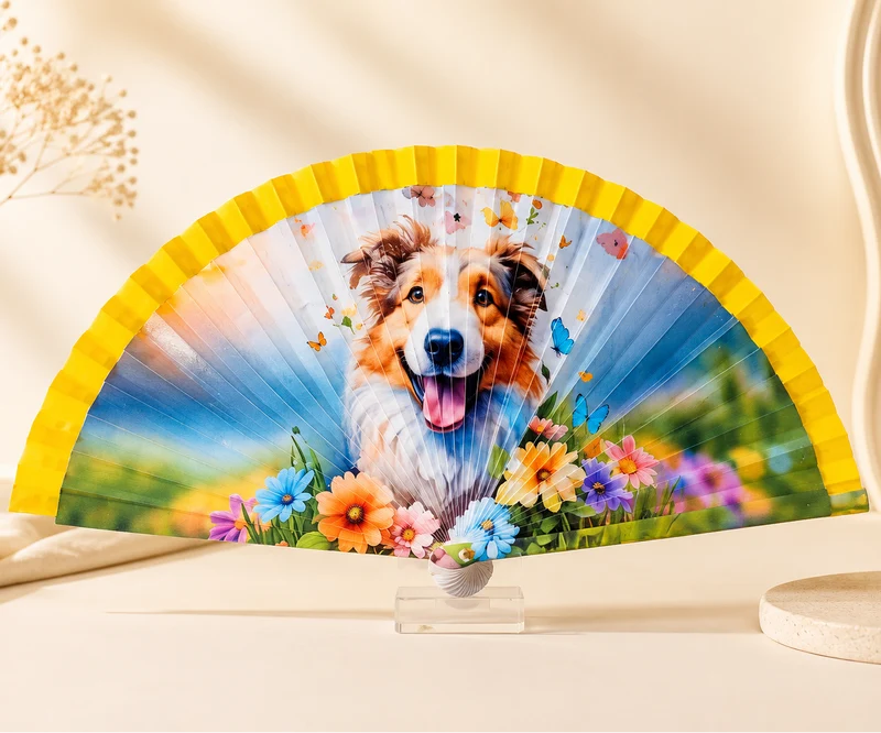 Abanico Rough Collie con Flores