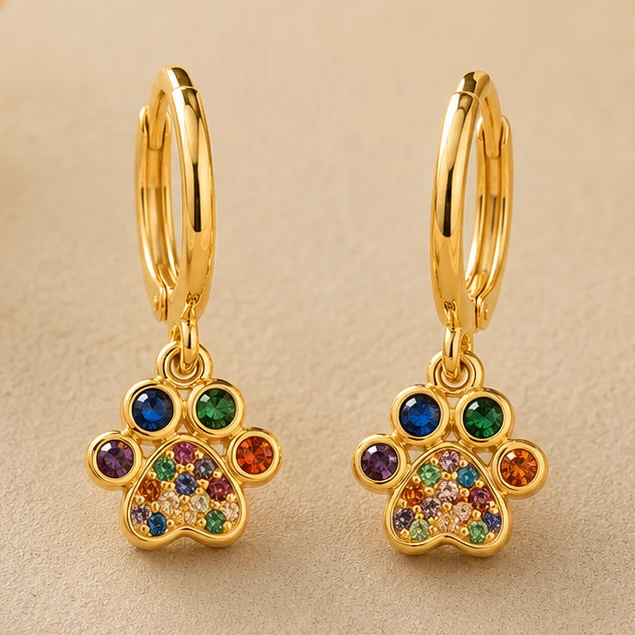 Pendientes Huella Multicolor Dorados