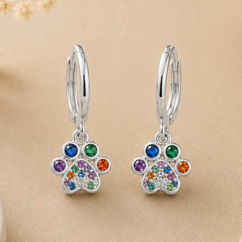 Pendientes Huella Multicolor Plateados