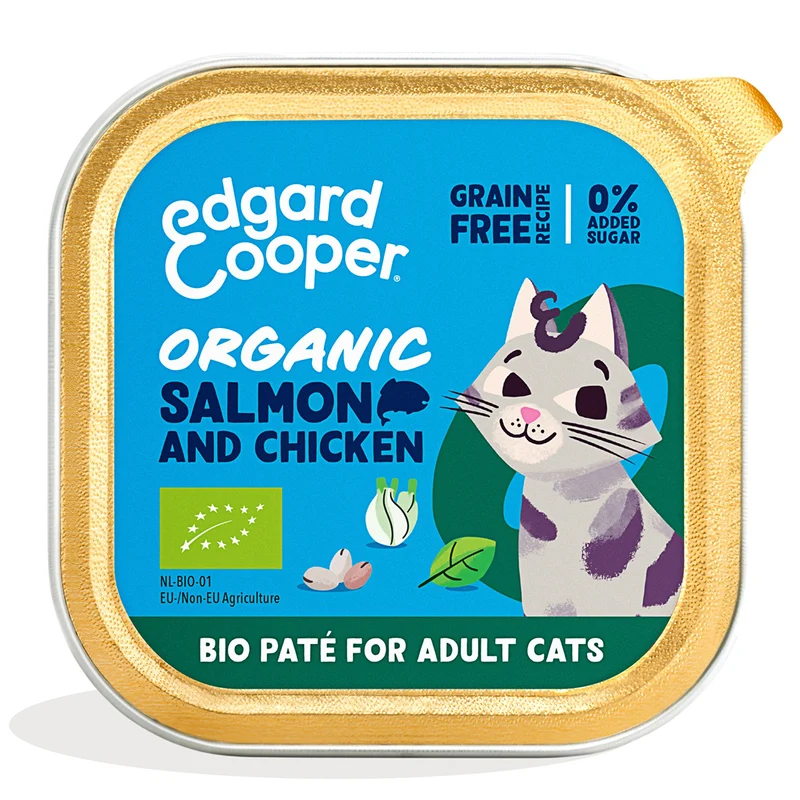Paté ecológico de salmón y pollo para gato adulto Edgard & Cooper 85 g