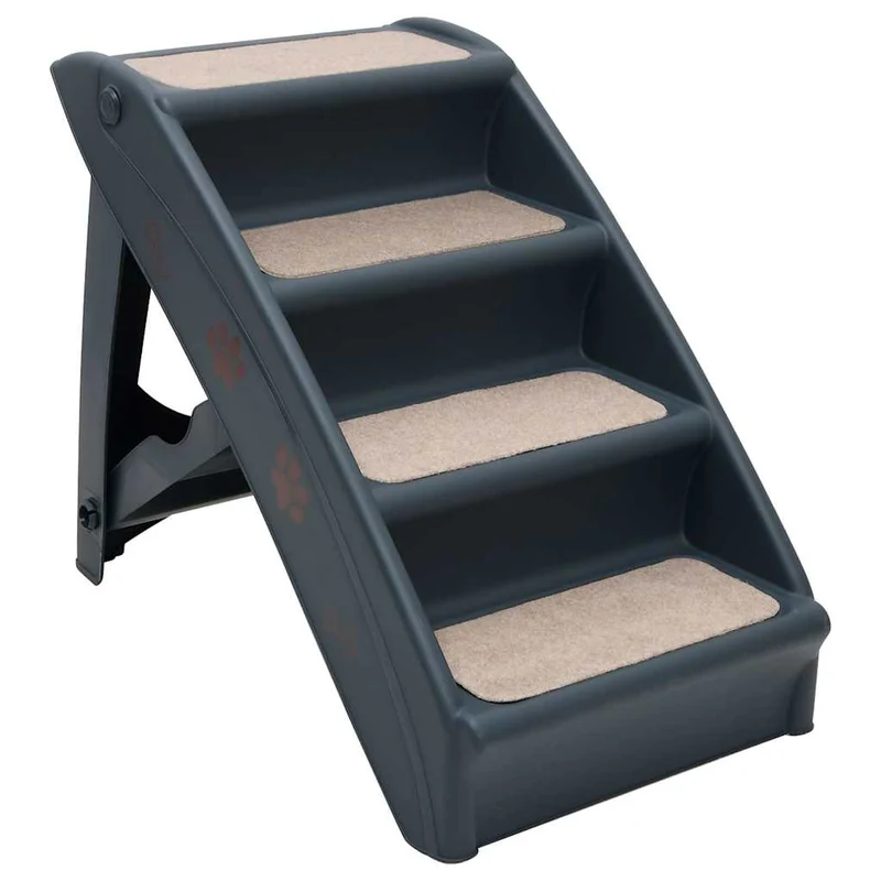 Escalera Para Perros Plegable De 4 Peldaños Gris Oscuro