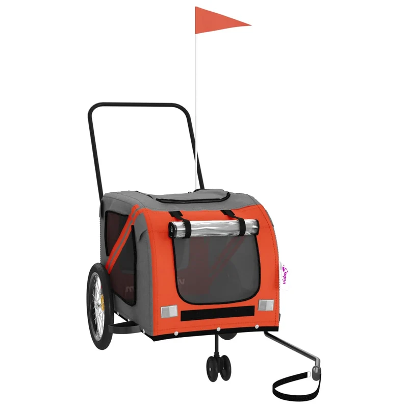 Remolque De Bicicleta Mascotas Hierro Tela Oxford Naranja Gris