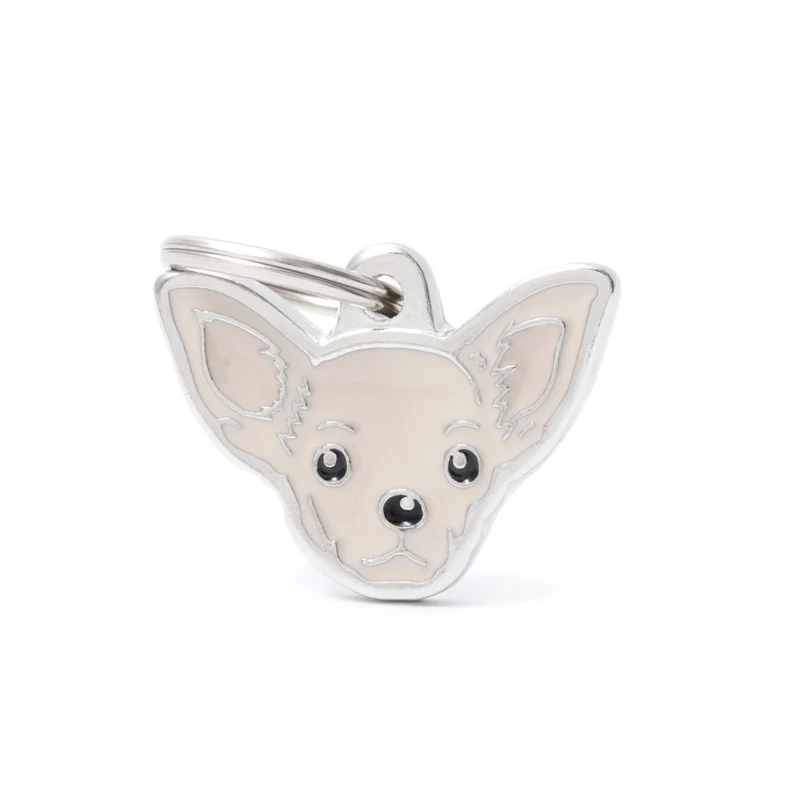Placa ID en Forma de Chihuahua Crema para Perros