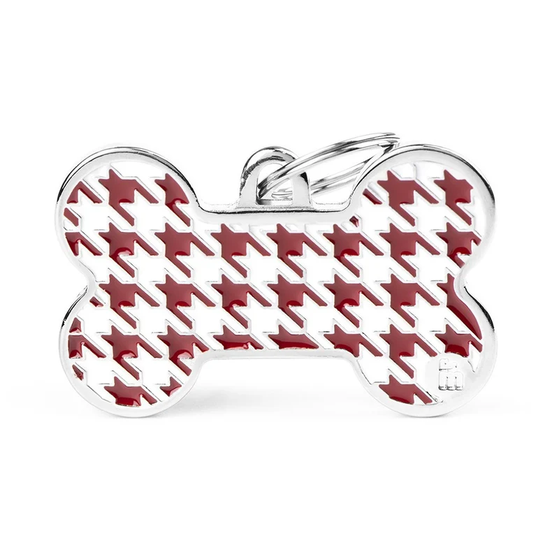 Placa ID Extra Grande Estilo Pied de Poule en Forma de Hueso para Perros
