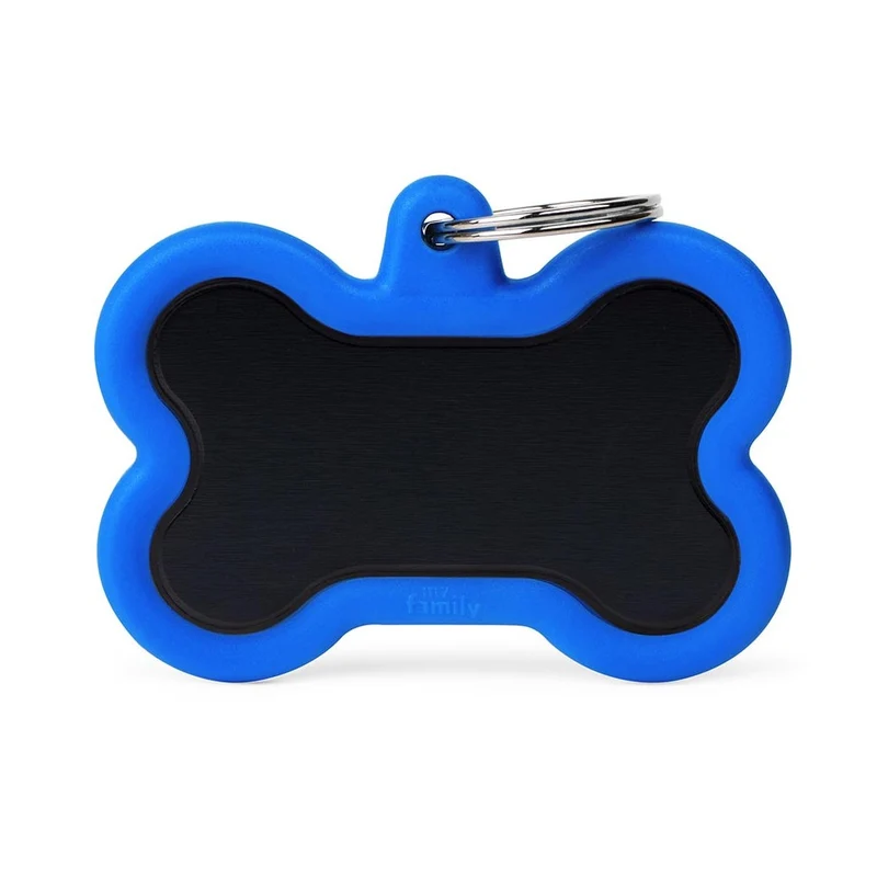Placa ID Silenciosa de Aluminio Extra Grande Azul en Forma de Hueso para Perros