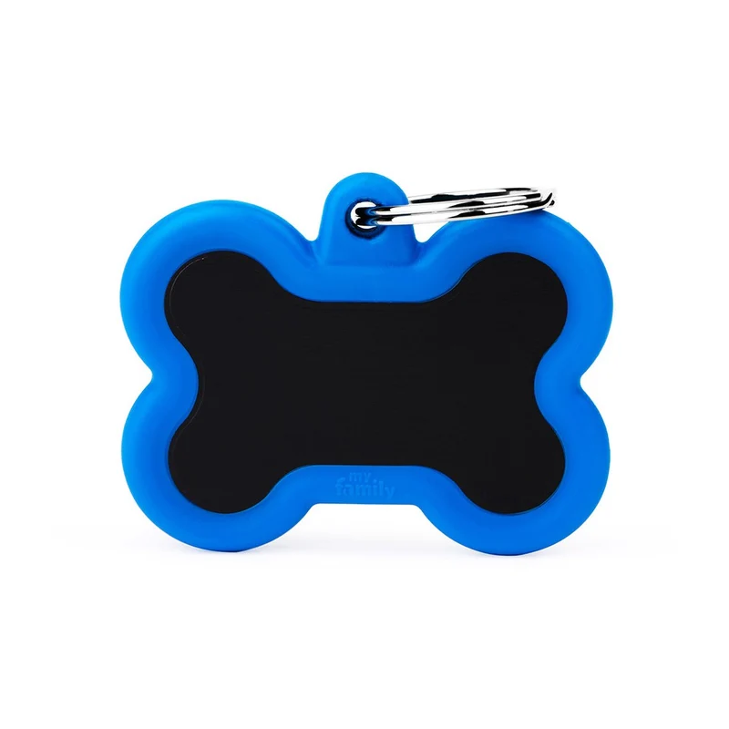 Placa ID Silenciosa de Aluminio Azul en Forma de Hueso para Perros