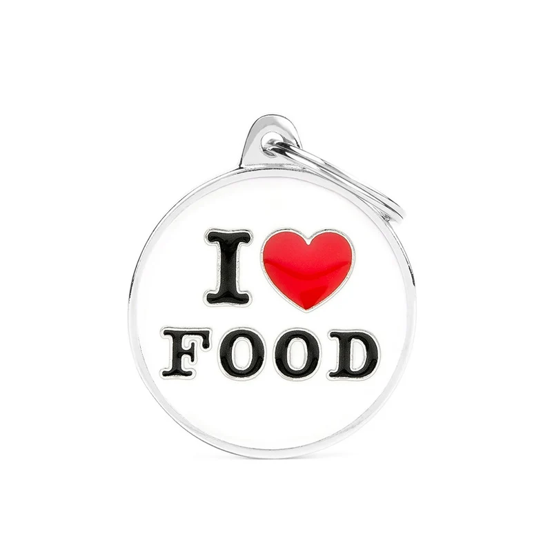Placa ID Grande I Love Food para Perros