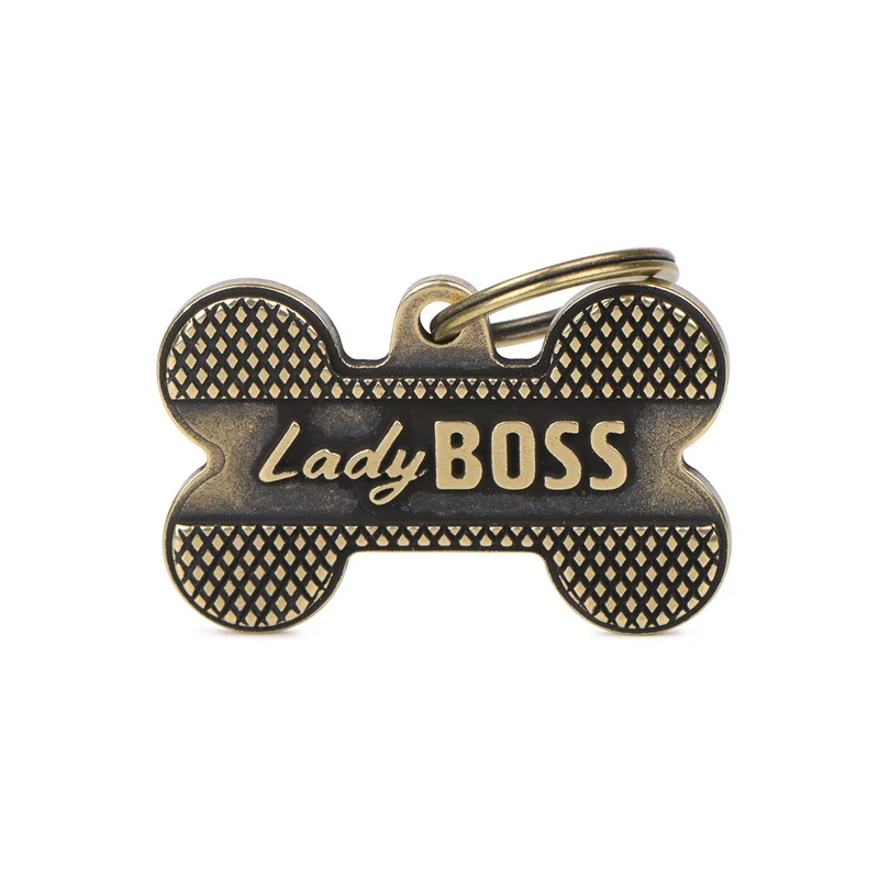 Placa ID Bronx Lady Boss Grande en Forma de Hueso para Perros
