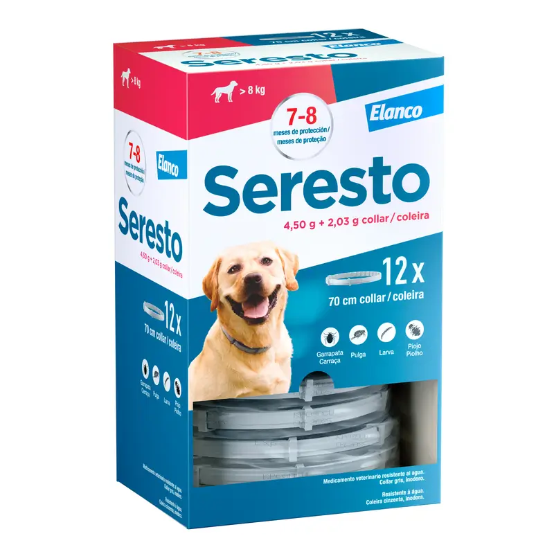 Seresto Antiparasitic Collar for Large Dogs >8Kg Embalagem clínica, 12 coleiras