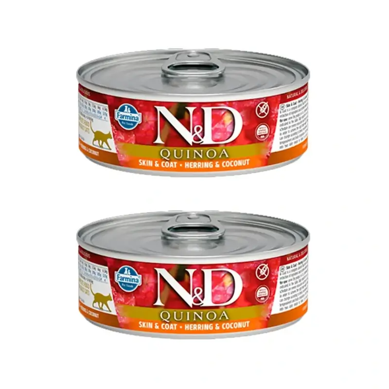 Farmina N&D Cat Quinoa Skin Coat Herring Skin Coat Herring Caixa 24X80Gr, Ração húmida para gatos, Embalagem de 2