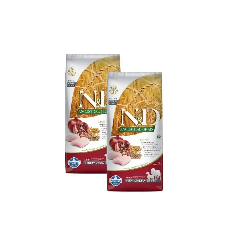 Farmina N&D Dog Ancestral Light Medium Maxi 12Kg, Pienso Para Perros, Pack De 2