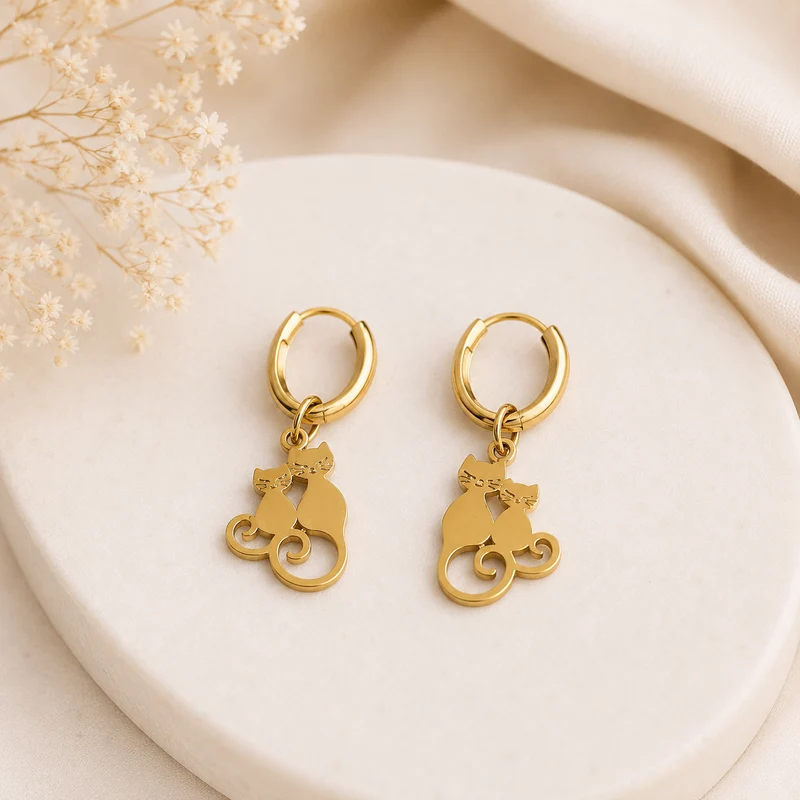 Pendientes de acero inoxidable Gatitos Enamorados