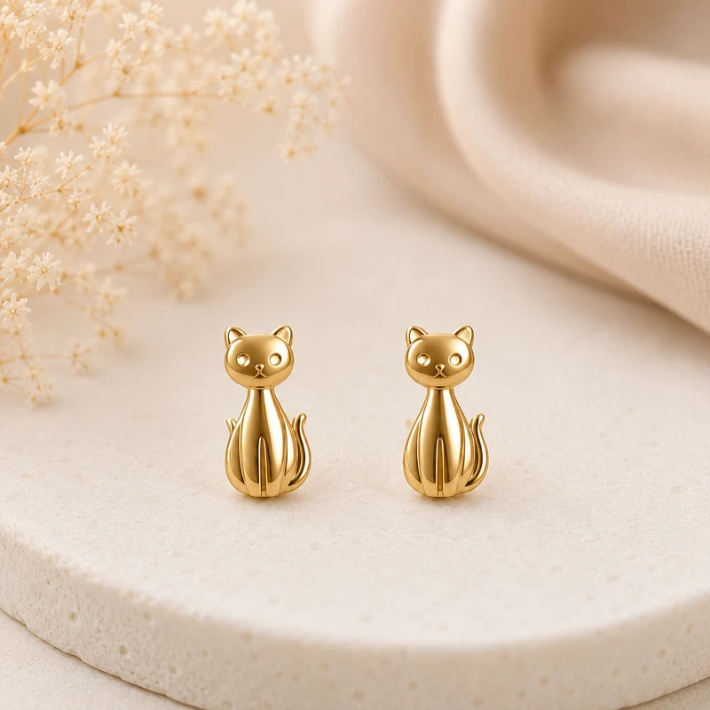 Pendientes de acero inoxidable Gatito Minimalista Dorado