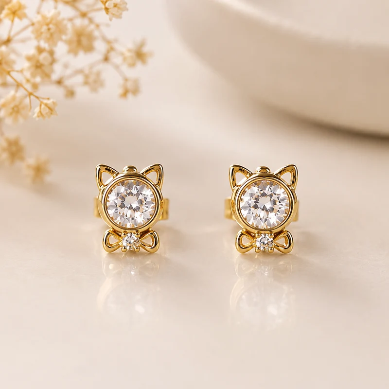 Pendientes Gato con Circonita Brillante