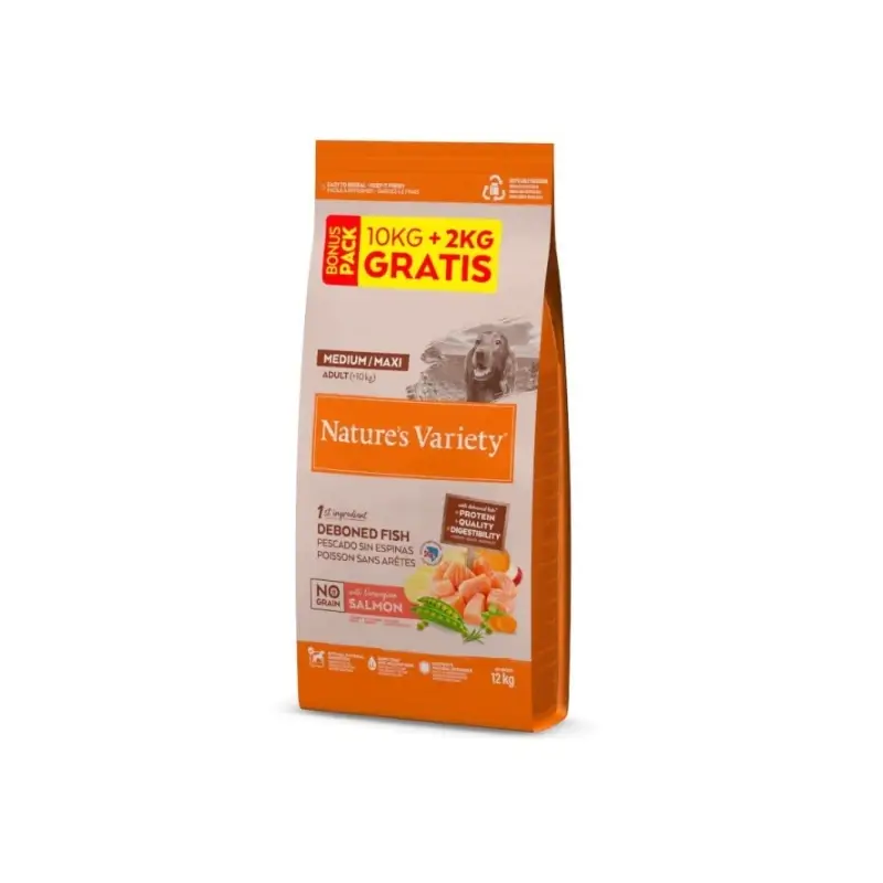 Nature'S Variety No Grain Medium/Maxi Pienso Para Perros Con Salmón 10+2Kg