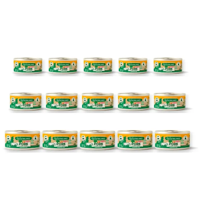 Wild Balance Lata Filosofía Barf De Cerdo Para Gatos, 120 gr, Pack de 15