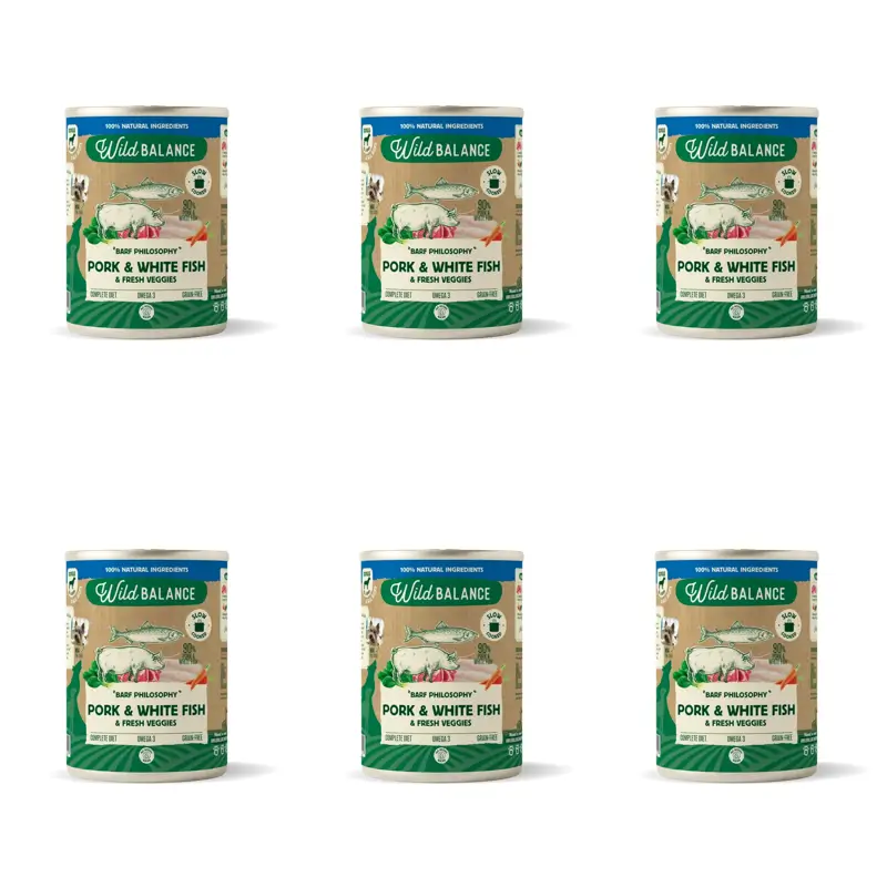 Wild Balance Lata Filosofía Barf De Merluza Para Perros, 400 gr, Pack de 6