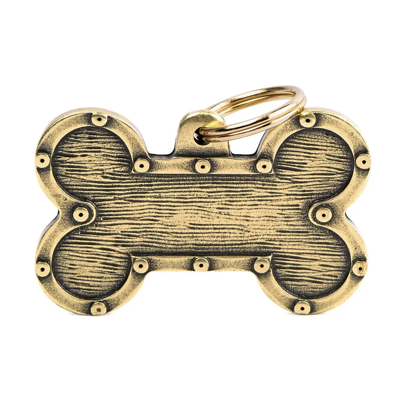 Placa ID de Laton Bronx Futuristic Extra Grande en Forma de Hueso para Perros