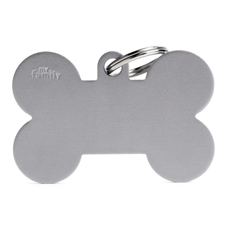 Placa ID de Aluminio Extra Grande Gris en Forma de Hueso para Perros