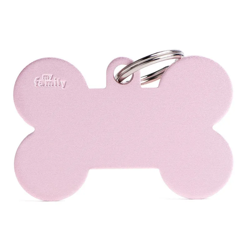 Placa ID de Aluminio Extra Grande Rosa en Forma de Hueso para Perros