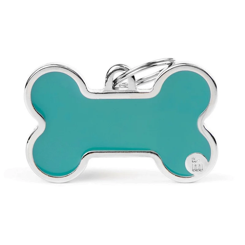Placa ID Basic Handmade Extra Grande Azul Celeste en Forma de Hueso para Perros