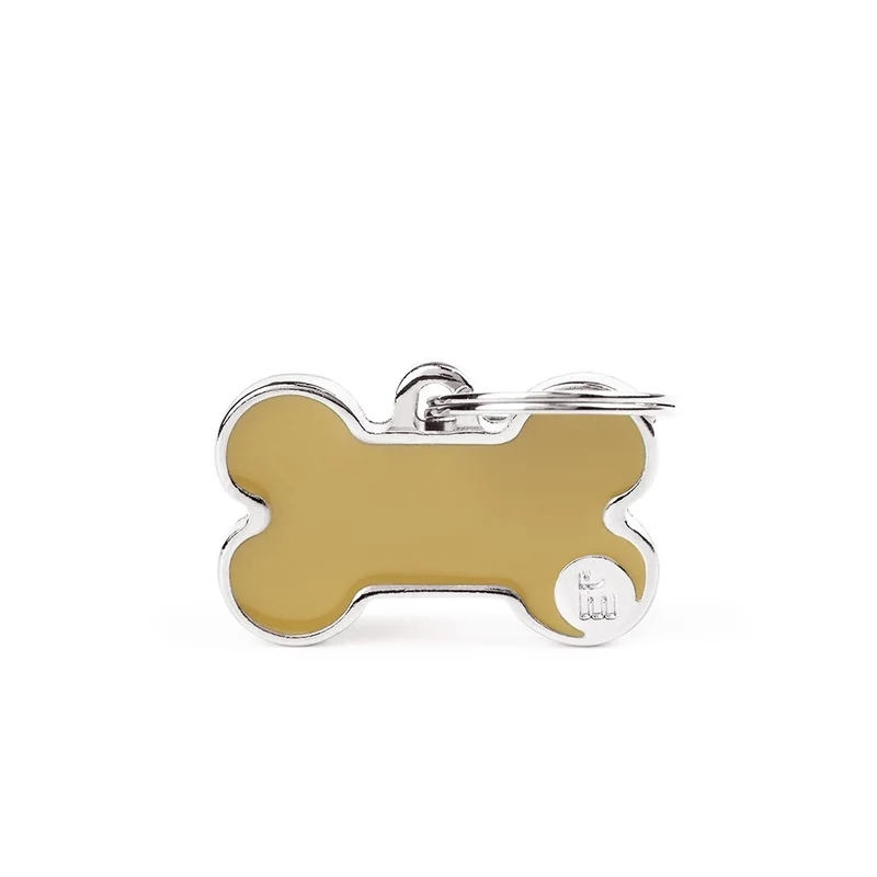 Placa ID Basic Handmade Chica Beige en Forma de Hueso para Perros