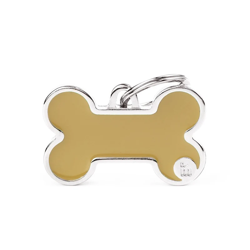 Placa ID Basic Handmade Grande Beige en Forma de Hueso para Perros