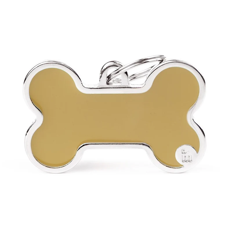 Placa ID Basic Handmade Extra Grande Beige en Forma de Hueso para Perros