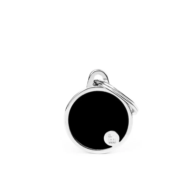 Placa ID Basic Handmade Chica Negra en Forma Redonda para Perros